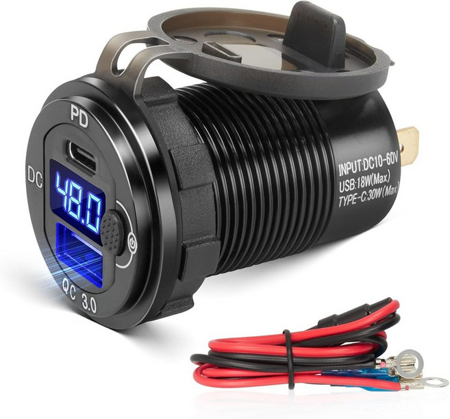 Anina 아니나 클럽카 충전기 12V 24V 36V 48V 60V 30W PD QC 30 듀얼 포트 타입 C 고속 충전 고전압 USB 아웃렛 보트 마린 버스 트럭 골프 RV