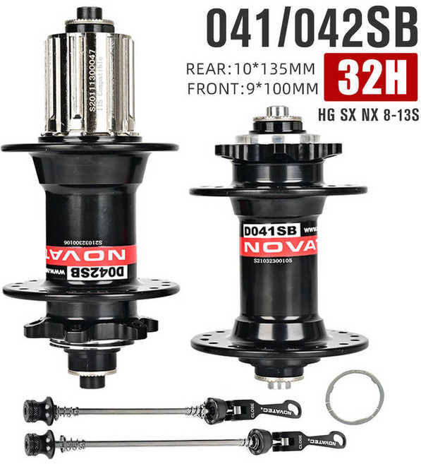 Novatec D041SB D042SB MTB 자전거 허브 자전거 산악 베어링 허브 디스크 브레이크 카세트 허브 28/32/36 구멍 HG SX 8/9/10/11/12 속도, 옵션01) 32H black a pair, 1개