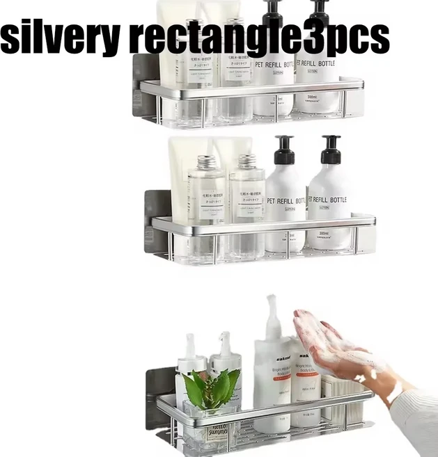 세다리 랙 벽 교수형 코너 직사각형 브래킷 마운트 샤워 샴푸 욕실 수건 선반, 01 Silver-B-3PCS