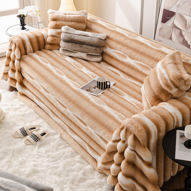 모방 토끼털 소파 덮개 가을 겨울용 두꺼운 보온 소파커버 프리미엄 통째로 커버 신제품, 1개, 오렌지색