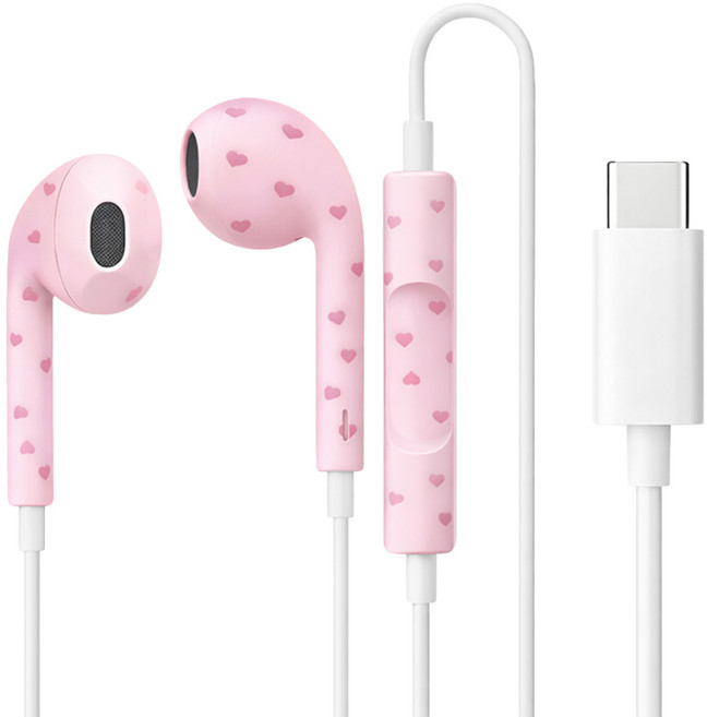 TF7 고음질 오픈형 C 타입 유선 이어폰 통화 마이크 볼륨조절 리모컨 내장형, 핑크, TF7H03