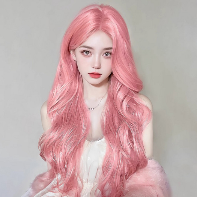 G-Stuff 여성 60cm 긴 로즈 핑크 롱 웨이브 통가발, 1개, 로즈핑크