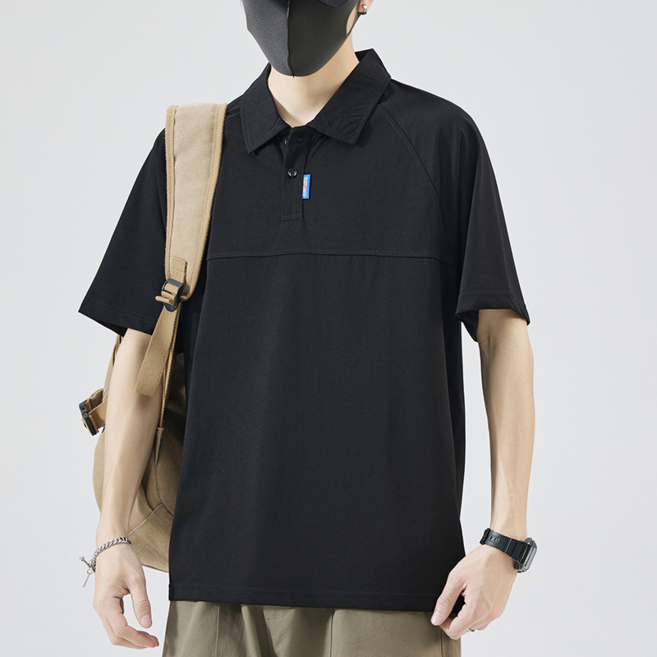 男士短袖POLO衫，寬鬆落肩翻領設計