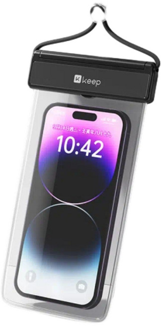 keep 手機防水袋 適用於 iPhone/Android IPX8 深度防水 靈敏觸控, 時尚黑 IPX8級防水, 1個