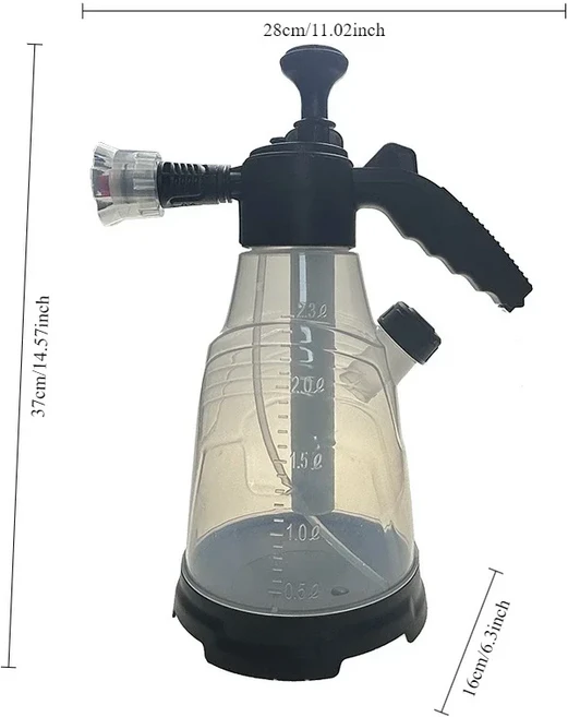 2.3L 세차 스프레이 병 & PA 용기 - 내장 브러시 가정용 고압 물총 폼 제조기 액체, white