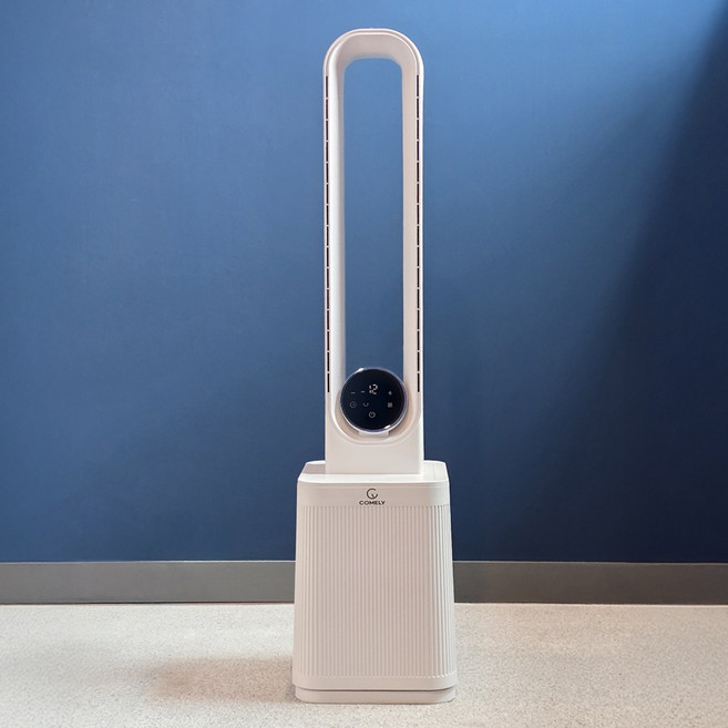 로즌 날개없는 선풍기 저소음 BLDC 리모컨 타워형, 화이트 블루