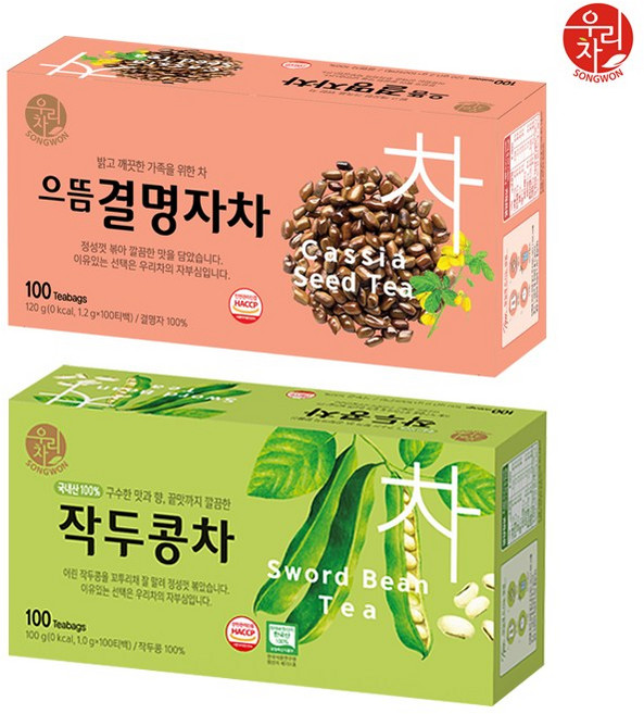 송원 작두콩차 100T +으뜸결명자차 100T (200T), 2개, 100개입, 1g