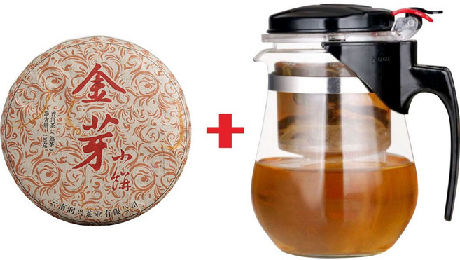 명차의 고장 운남성 보이차(금아보이차)+티포트 세트구성 숙차 병차 우림차, 1개, 1개입, 100g