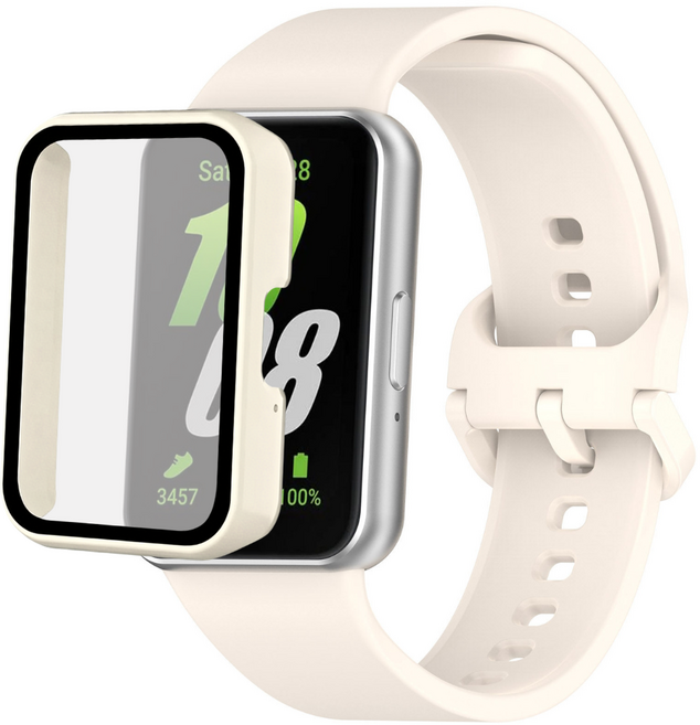 갤럭시핏 3 호환 스포츠 실리콘 스트랩+ 풀커버 보호 케이스, 스타라이트/화이트