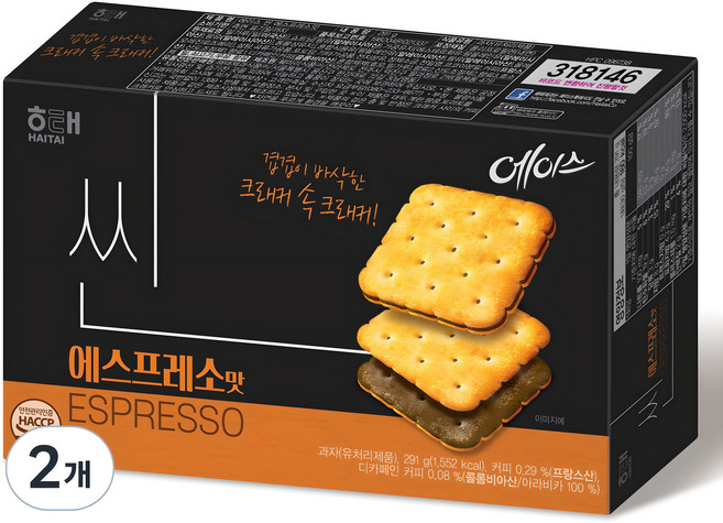 해태에이스 씬 쿠키 에스프레소맛, 291g, 2개