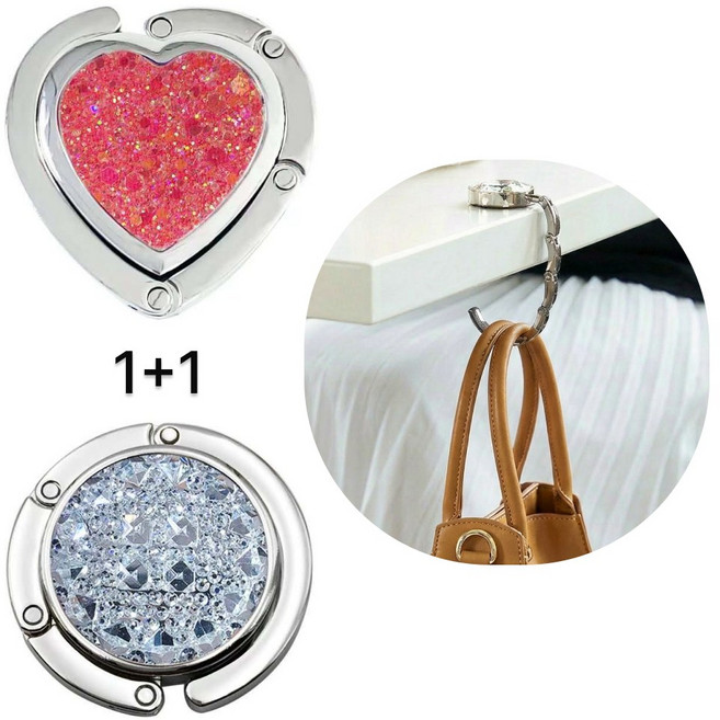 퍼플그린 휴대용 큐빅 접이식 가방걸이, 2개, 화이트+하트