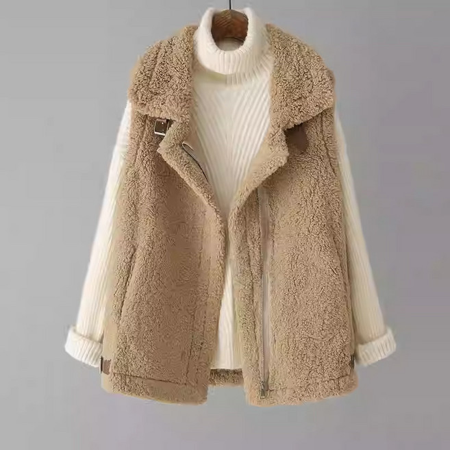 가을 겨울 베스트 여성 털가죽 일체형 조끼 아우터 나시 도톰 기모 보온성이 우수하고 착용감이 가벼운 지퍼 오프닝