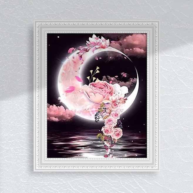 달과 장미꽃 풍경화 꽃그림 DIY 그림그리기 명화 인테리어액자 캔버스 유화세트