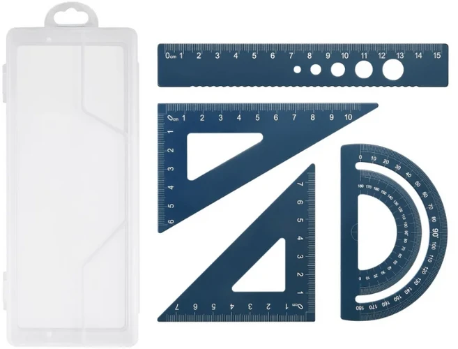 쿠쿠스토어 4개/대 알루미늄 눈금자 세트 금속 기하학 수학 그리기 나침반 편지지 학교, 07 Dark blue