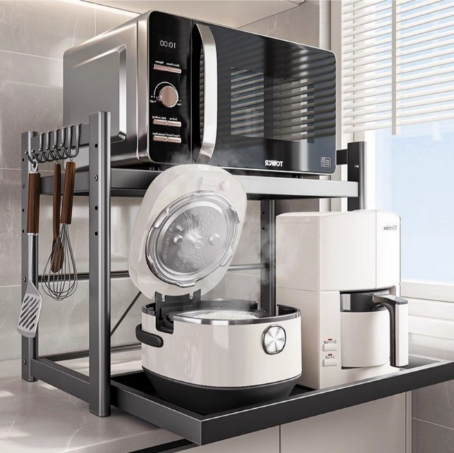 하이퍼랙 높이조절 2단 고강도 슬라이드 대형 전자레인지선반, 매트 그레이, 1개