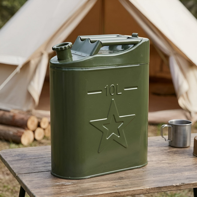 하우브릿 스텐 기름통 스테인리스 급유 캠핑 휘발유통, 1개, 그린 10L