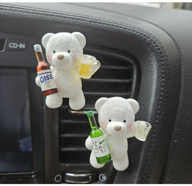 귀여운 음주 곰돌씨 차량용방향제 / 석고오너먼트 / 소주방향제 / 맥주방향제 / 귀여운방향제 / 인기방향제, 1개, 2종 (소주+맥주)/에끌라드