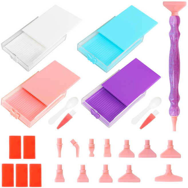 블링블링 보석십자수 멀티트레이펜세트 비즈 고체풀 펜, 1세트, 핑크