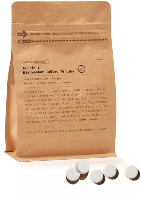 패밀리그라운드 올인원 식품첨가물 1종 타블렛 식기세척기세제 70p, 280g, 2개