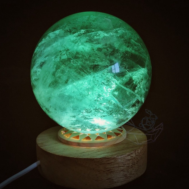 橘18 螢石球 7.9cm 透 大片細閃 孔雀綠 冰川紋 帶彩虹光, 1個