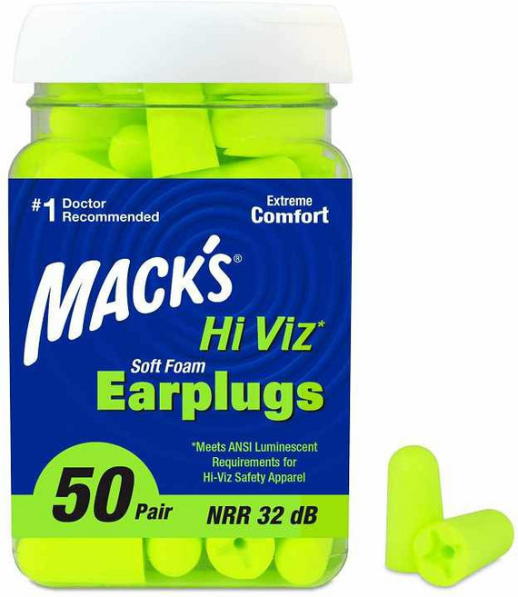 Mack's 螢光色 超軟耳塞 降噪32分貝 Hi Viz Foam Earplugs, 1個