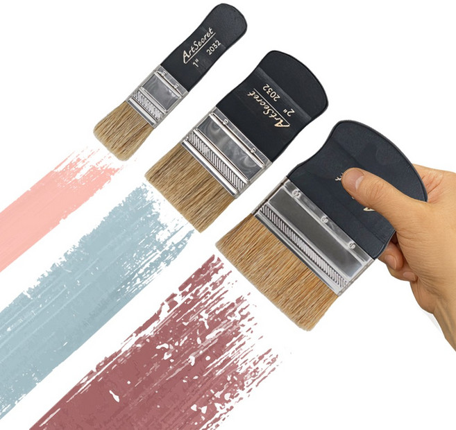 아크릴화 유화 백붓 페인팅붓 일자 천연모 돼지털 2032, 1개, 4인치(10.16cm)