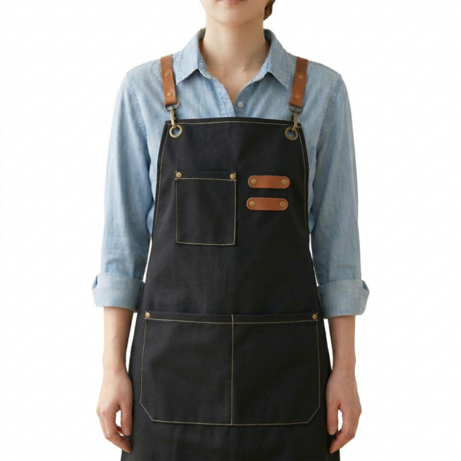 무무킷 캔버스 카페 바리스타 방수 예쁜 앞치마, 1개, 시크블랙