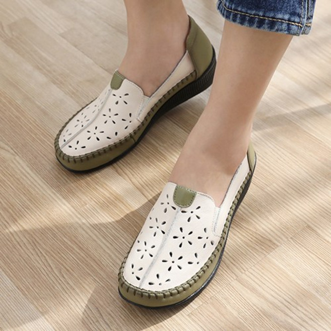 제이슈 천연소가죽 킨드 펀칭 슬립온 단화 4.5cm