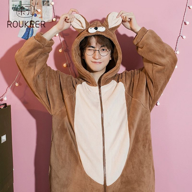 차니글로벌 빅사이즈 동물 점프수트 파자마 커플 수면잠옷 홈웨어