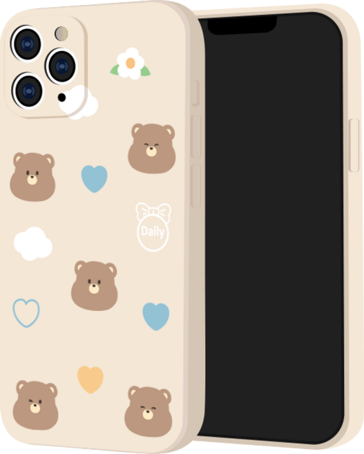 핫티몰 브라운 베어 하트곰 패턴 베이지 풀커버 젤리 휴대폰 케이스