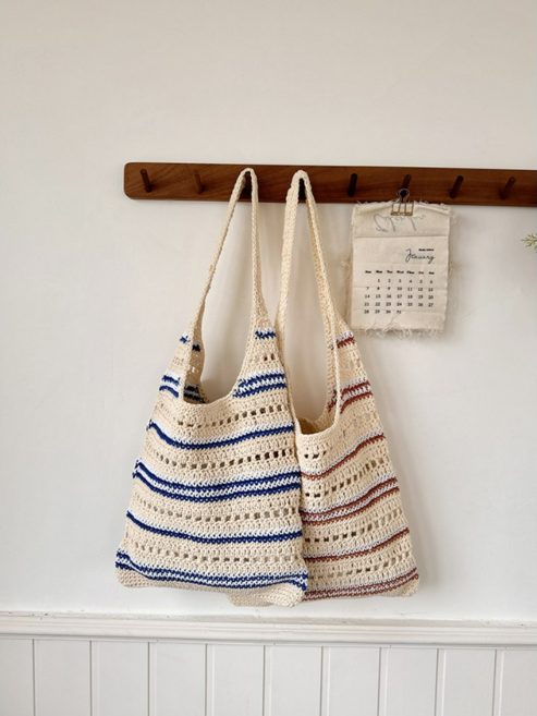 DODLXL 배색 여름 니트 네트백 그물 가방 뜨개 숄더백 휴양지 비치 에코백