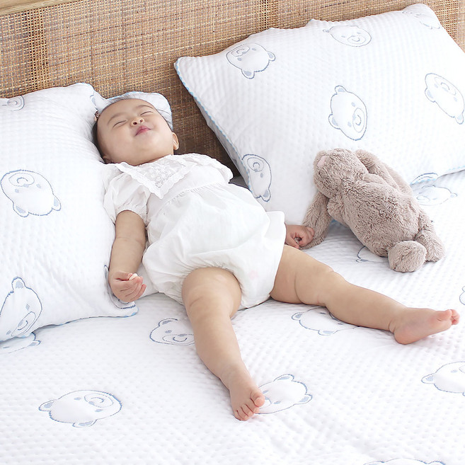 곰돌이 듀라론 여름 냉감 침대 패드 고정밴드, 쿨매트, 블루