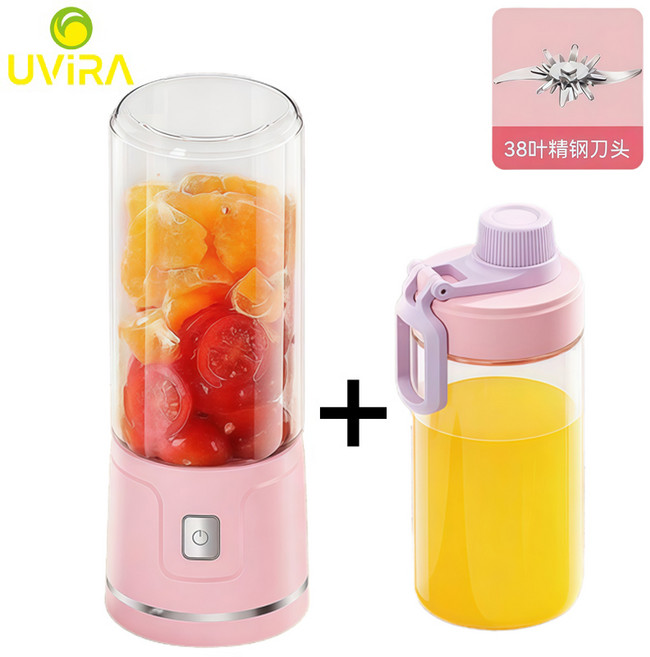Uvira 휴대용 소형 믹서기 38개 날 스테인리스 칼날 USB 충전식 무선 미니 믹서기, Z21-핑크