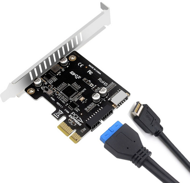 PCI-E-USB 3.0 확장 카드 5Gpbs 유형 E PCI Express 카드 유형 C 전면 패널 장착 어댑터 용 1920 핀 헤더, 1개