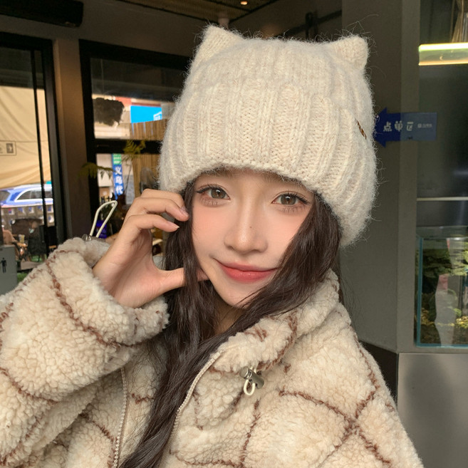 모자 모직 모자 귀여운 니트 조끼 모자 가을 겨울 겨울 소녀 보온성 글씨표 패션 신모자 귀여운 모자 소녀 조끼 모자 겨울 모직 모자 패션