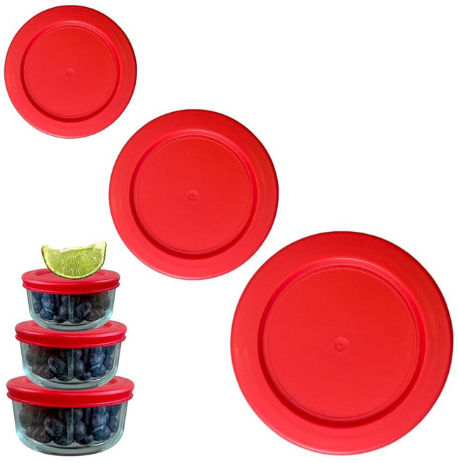 Klare Ware 1 2 4컵 스프링 그린 옐로우 터키석 교체 뚜껑/커버 Pyrex Anchor Hocking 및 KlareWare 보관 그릇용 *뚜껑만 유리 용기, 3 Pack, 레드