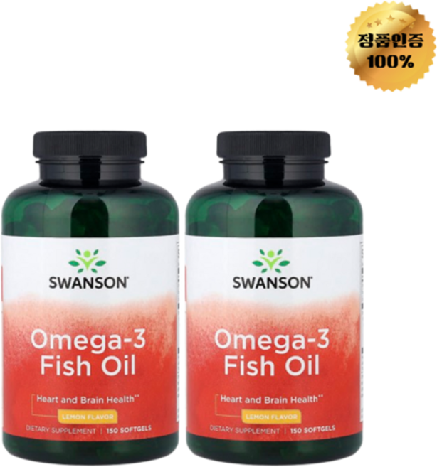 1+1 스완슨 오메가3 피쉬 오일 레몬 1000mg 소프트젤 150정, 2개, 150회분