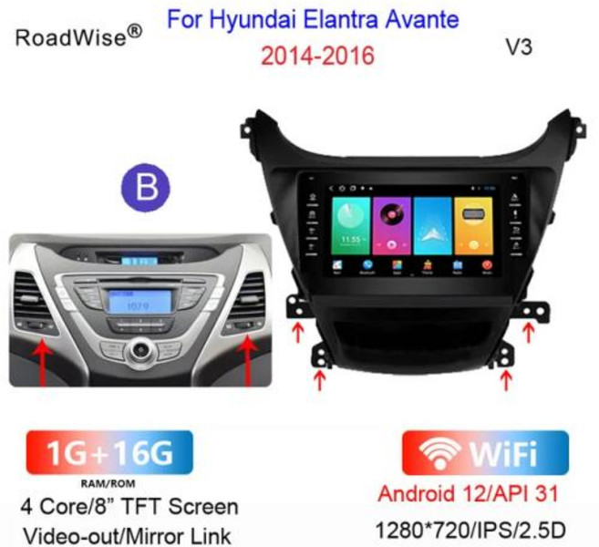 Roadwise-2 Din 안드로이드 자동차 라디오 멀티미디어 카플레이 현대 아반떼 MD I35 2011 - 2016 4G 와이파이 GPS DVD DSP 오토라디오, 8) V3 1G 16G 14-16