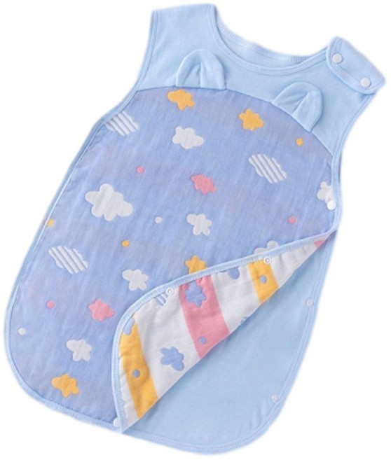 嬰幼兒睡袋 空調防踢被 四季皆可, 春夏款 前4後1*雲朵藍色