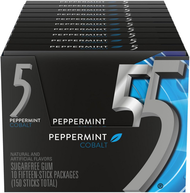 5껌 페퍼민트 코발트 무설탕 껌 10팩/ Wrigley's 5 Gum Cobalt Peppermint (15 ct. 10pk.), 1개, 433.7g