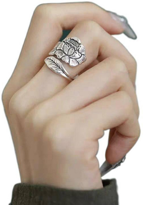 여성s925순은불교반지앤티크로터스행운반지50914