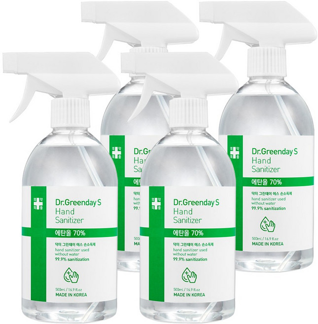 닥터그린데이 대용량 뿌리는 손소독제 스프레이 손세정제 500ml / 의약외품, 4개