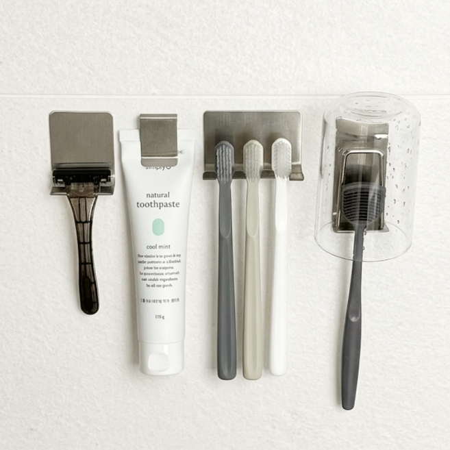 스마일리브 올인원 칫솔걸이 세트 304 스텐, 1세트, 실버