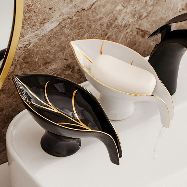 이소품 나뭇잎 비누받침대 케이스 거치대 물빠짐 비누홀더, 블랙(06621C), 1개