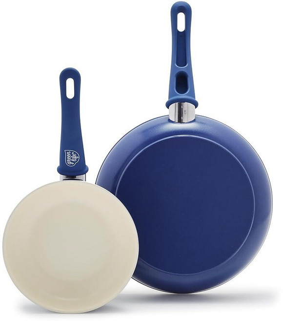 GreenLife 소프트 그립 헬시 세라믹 논스틱 프라이팬 냄비 세트 17.8cm * 25.4cm 터키, 7" & 10" Frying Pan Skillet Se, 네이비 블루