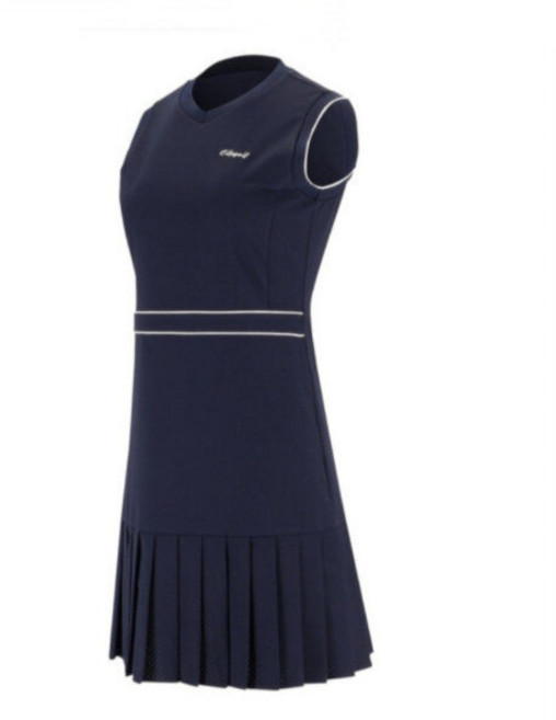 엘르골프 밑단 타공 주름 슬리브리스 우븐 원피스 6K448010_SC