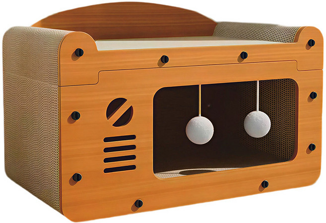 QJIA 2단 고양이 일체형 숨숨집 스크래처 보드 볼 장난감 하우스, 원색, 1개