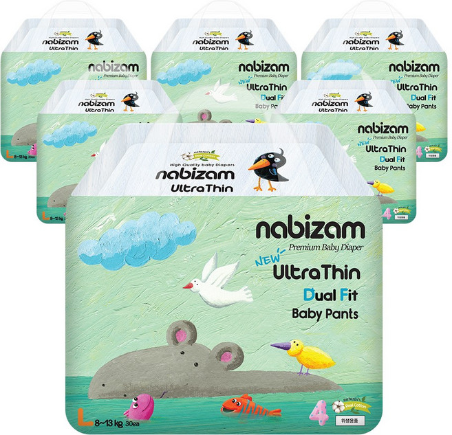 나비잠 울트라씬 듀얼핏 썸머팬티 기저귀, 180매, 4단계