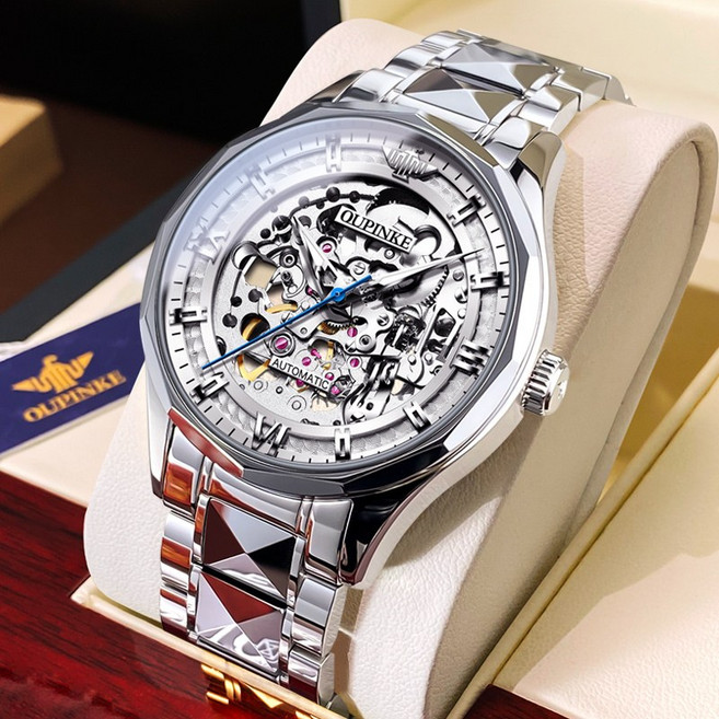 OUPINKE 남성 시계 정품 자동 기계식 오토매틱 럭셔리 명품 워터프루프 야광