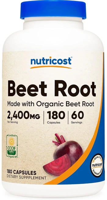 Nutricost 뉴트리코스트 비트 뿌리 2400mg 180캡슐 유기농 뿌리로 CCOF 슈퍼푸드 60회, 1개, 180정 - 쿠팡